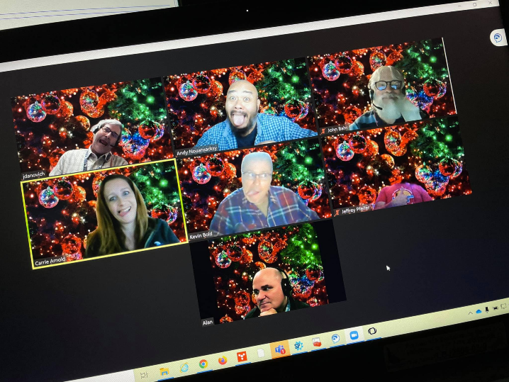 7 members of the IT team on a holiday Zoom call