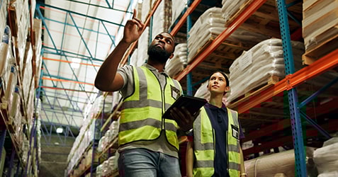 People, factory and worker with technology, cargo and freight for supply chain or shipping company 