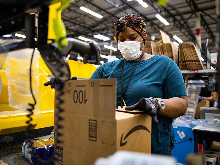 Amazon worker wearing PPE